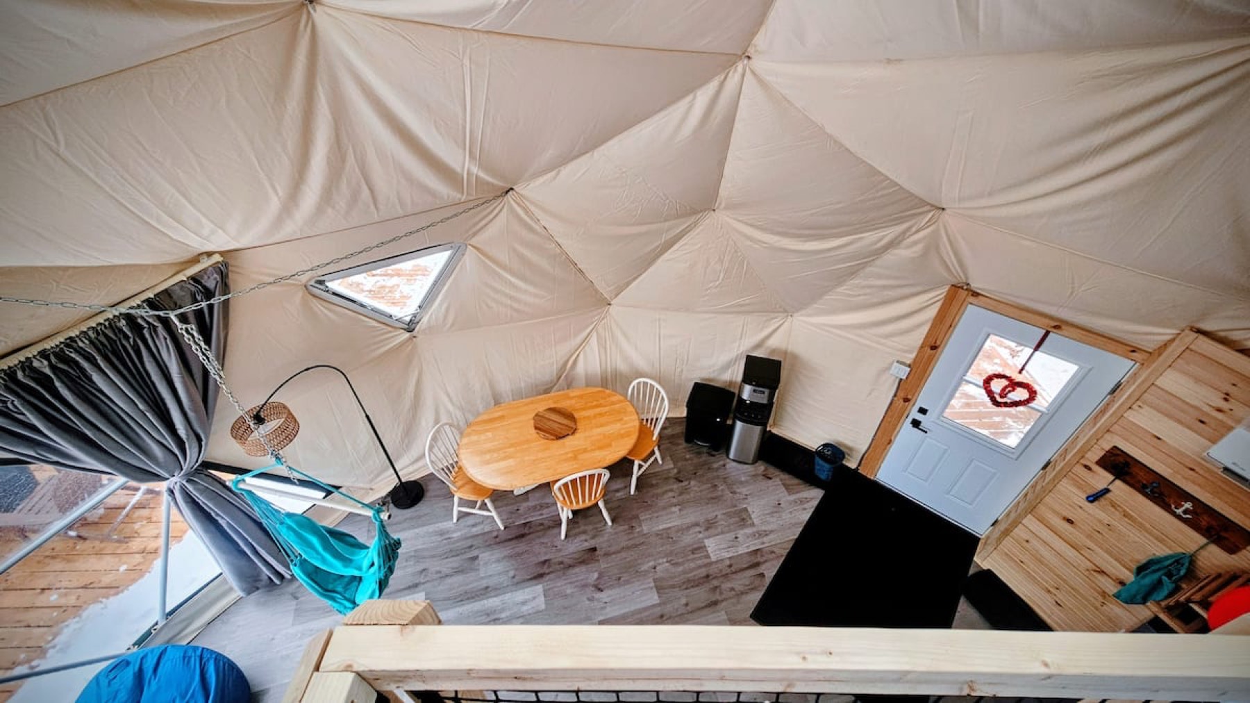 Harbor Haven — the kitchenette and dining nook inside the dome
