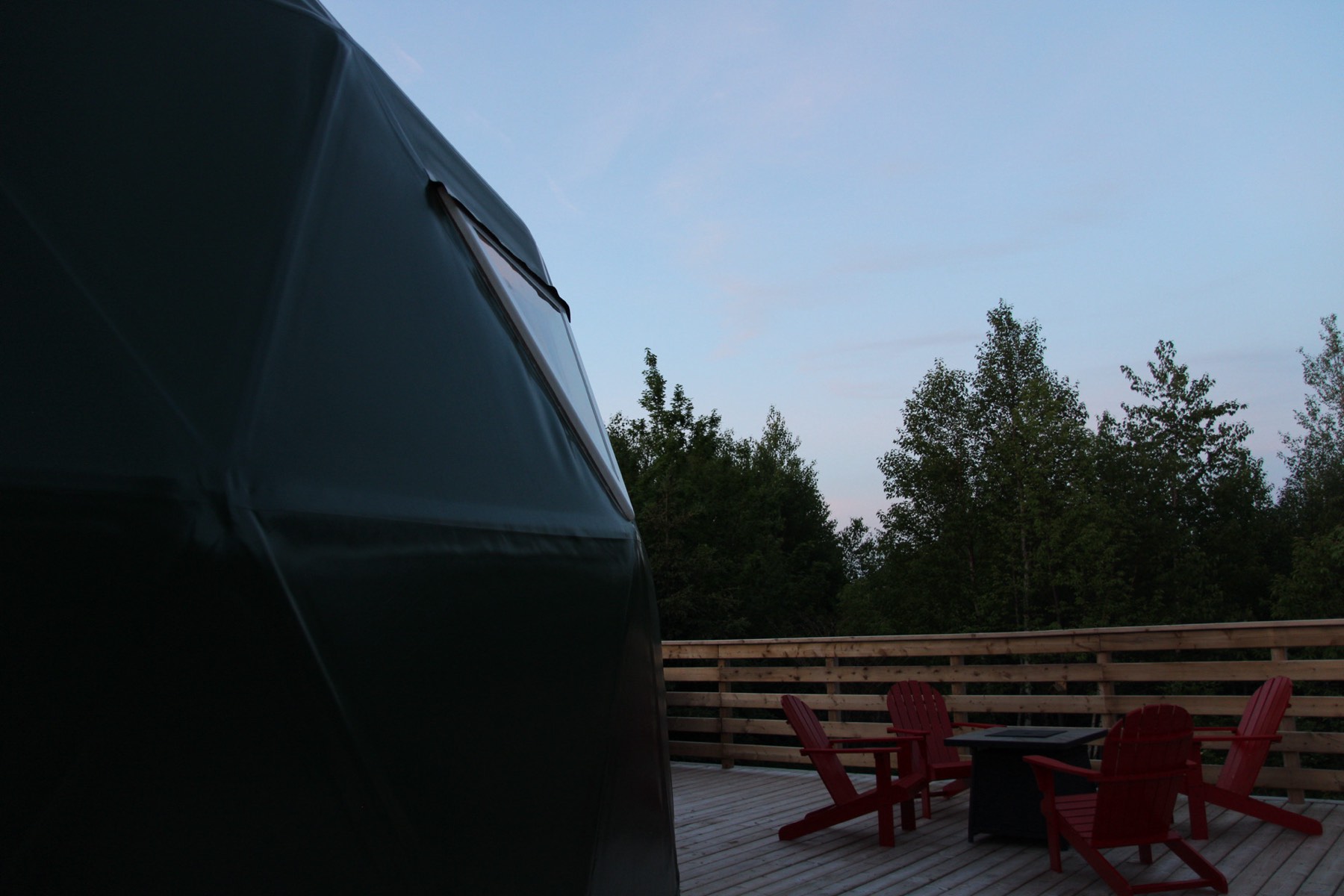 Dome deck overlooking the PEI landscape at dusk